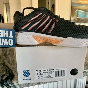 K Swiss tennis court shoes. I literally wore them 1 1/2 hr. Paid 120.00 8.5 size